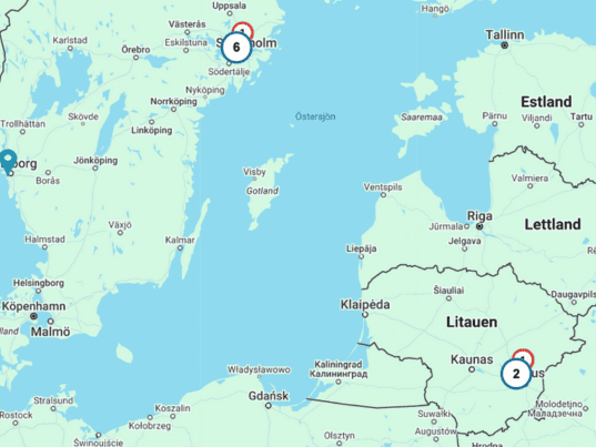 Bild: Karata över en del av Sverige och norra Europa.