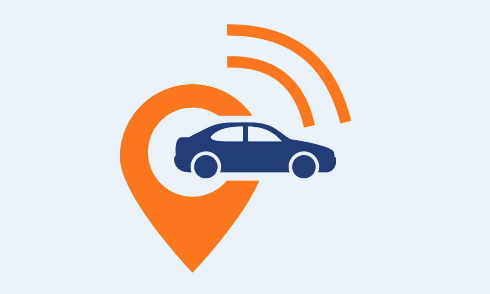 En bild på en GPS-logo och en bil. Bilden ska symbolisera att NorthTrackers körjournal har realtidsuppdatering