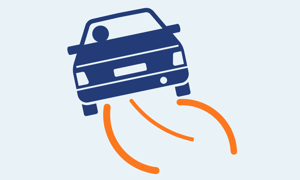 Animerad bild: En mörkblå bil som sladdar