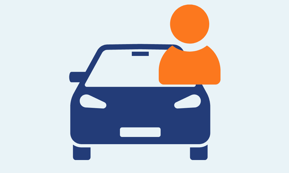 En animerad blå bil med en orange förare